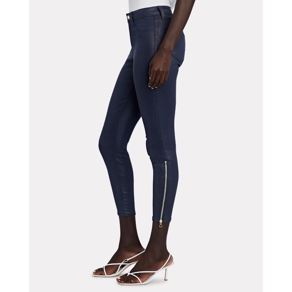 L’AGENCE Sabine High Rise Coated Skinny Jeans Navy "Deep Cove" - Picture 1 of 15